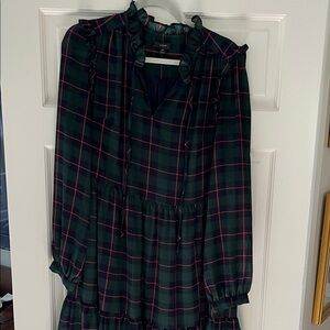 J. Crew Green and Red Plaid Ruffle Dress